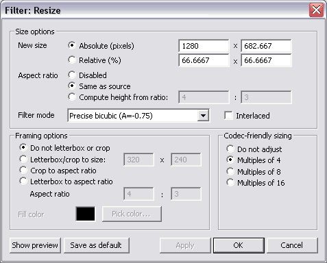 VirtualDub resize filter